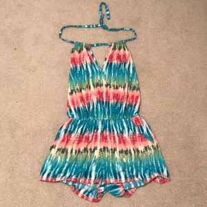 Multicolored halter tie romper